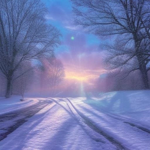 Ethereal Snow Day in Synthwave Style