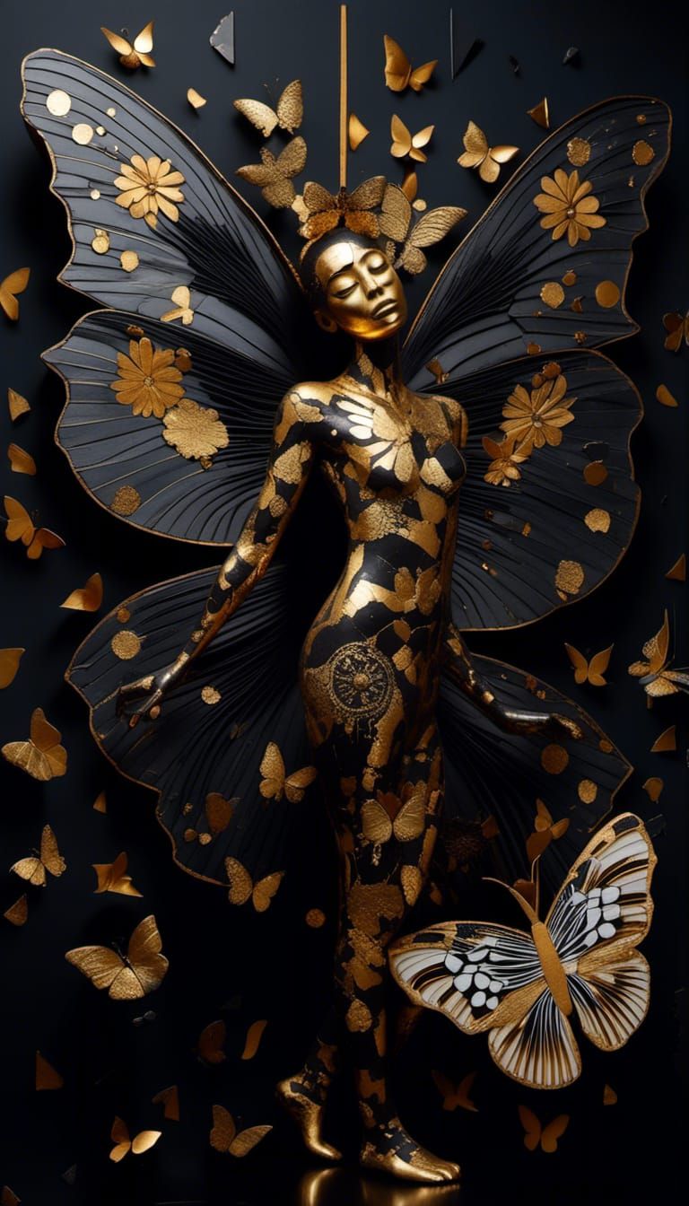 Aztec Goddess Ītzpāpalōtl Painting with Cubist Geometry