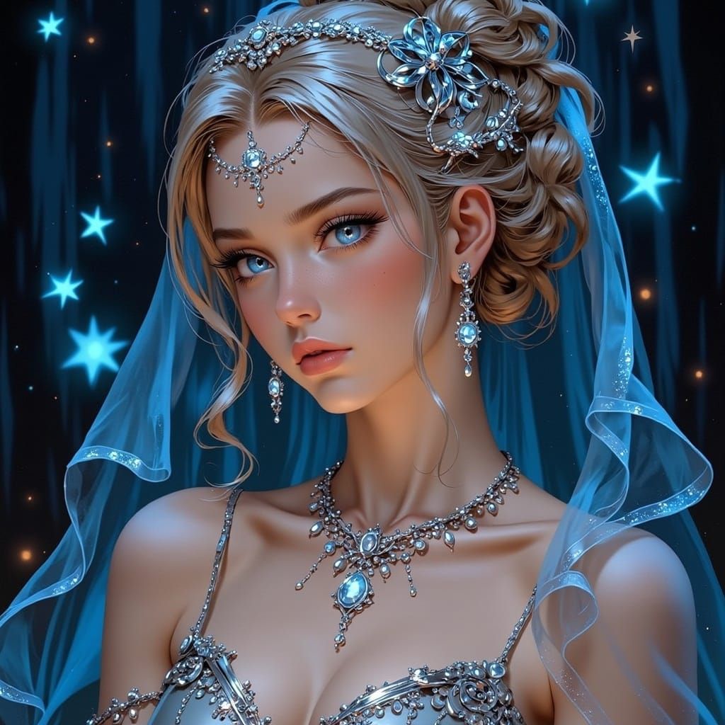 Celestial Woman in Ethereal Gown