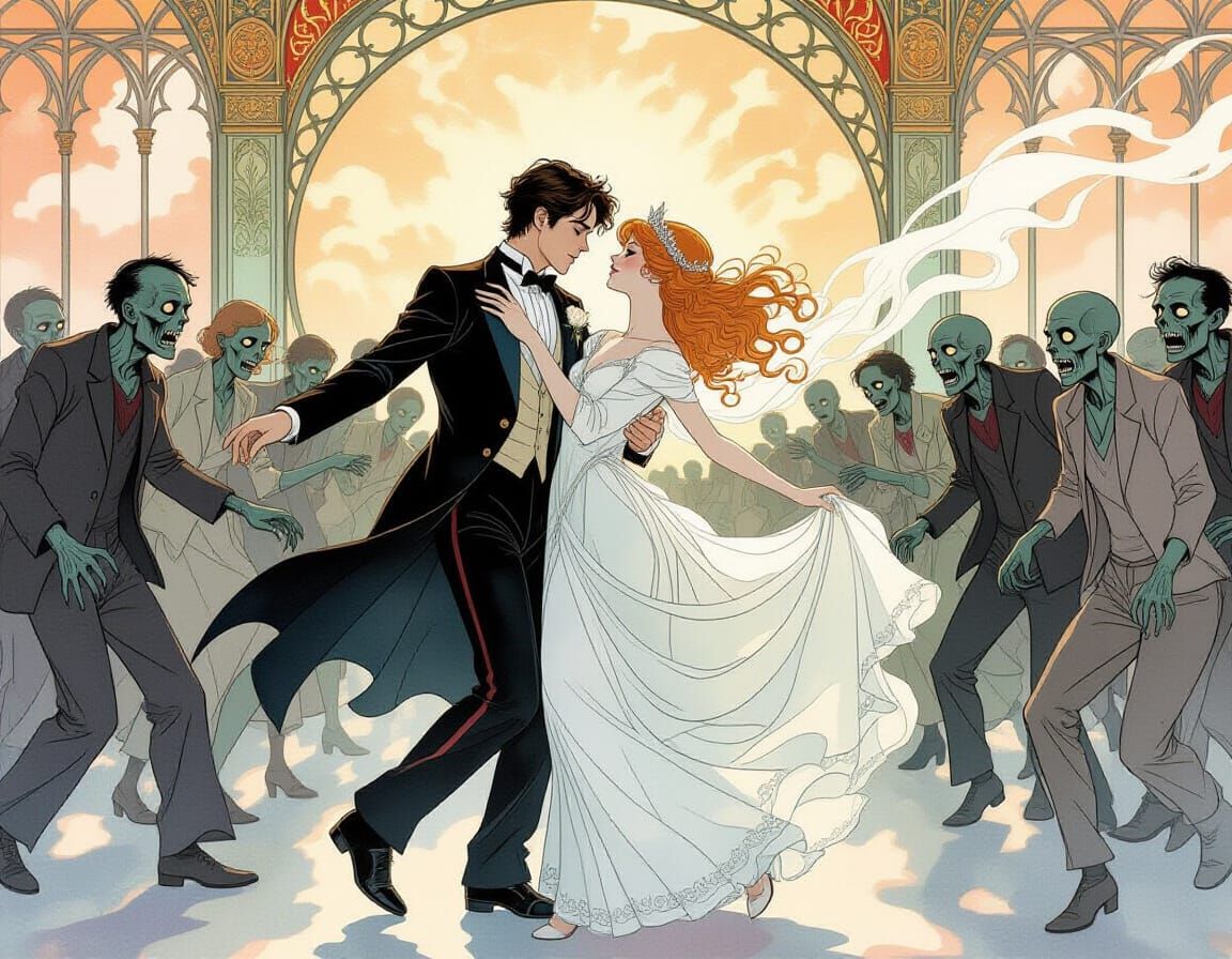Ethereal Ghost Couple Dances with Zombies in Romantic Traged...