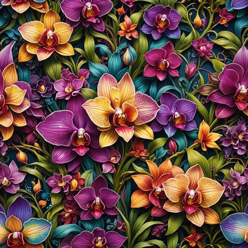 Rainbow Orchid in Intricately Detailed Fantasy Art