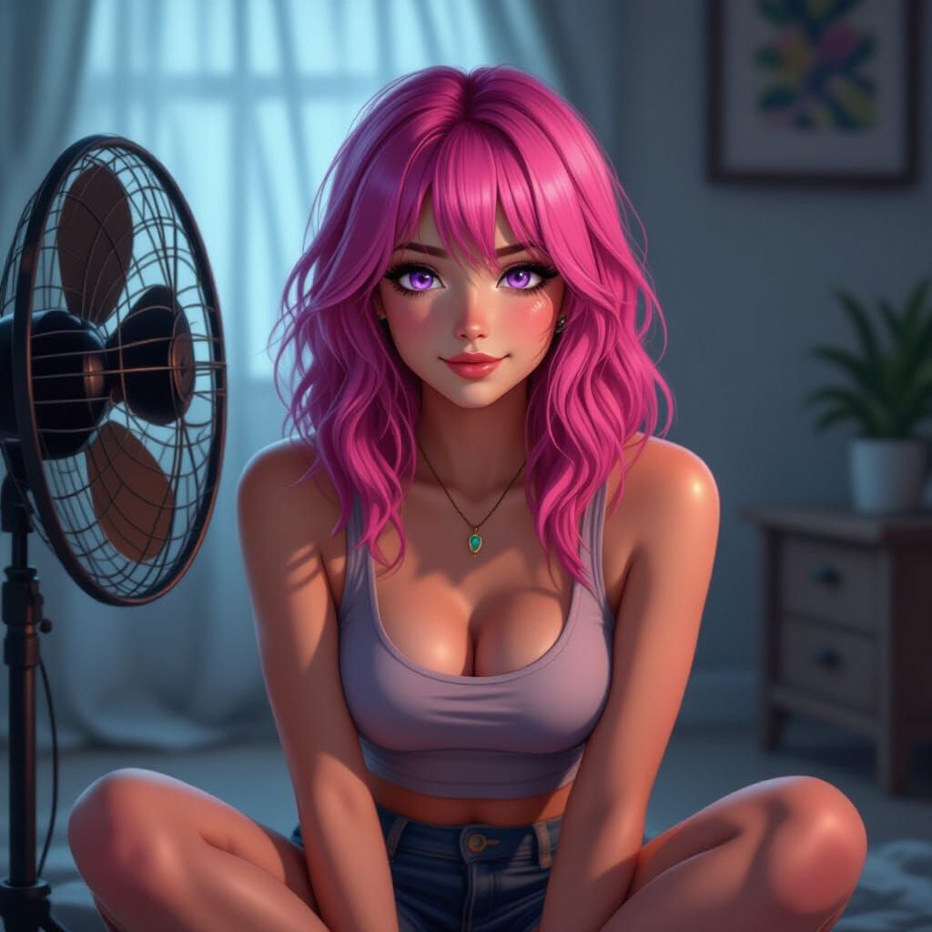 Pink-Haired Woman with Violet Eyes Portrait