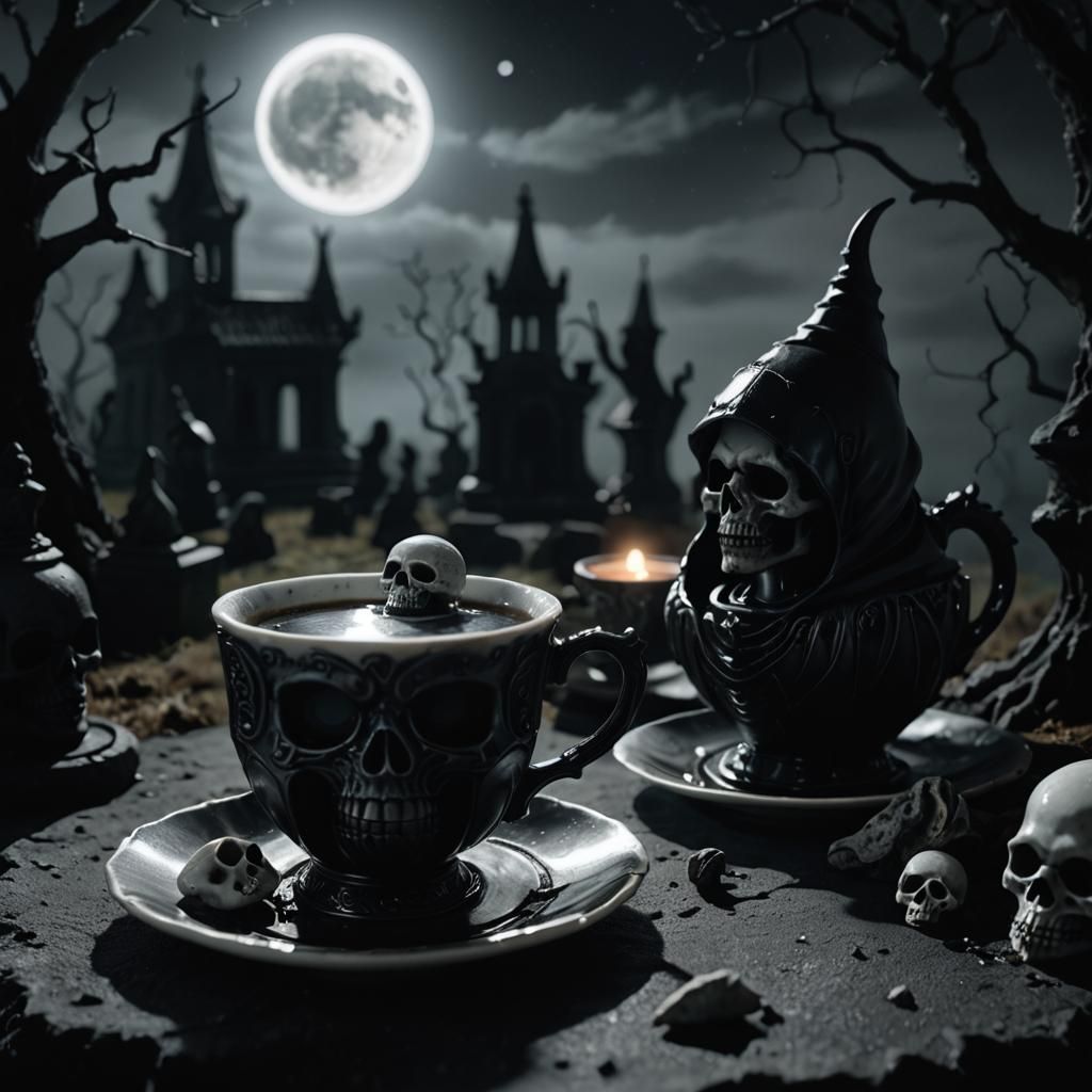 Eerie Demon in Gothic Graveyard: Biomechanical Horror