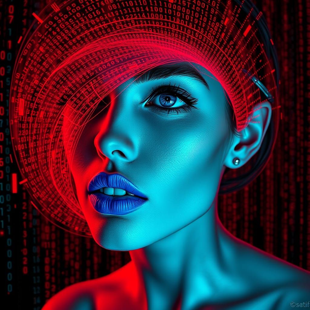 Futuristic Woman in Cyberpunk Matrix