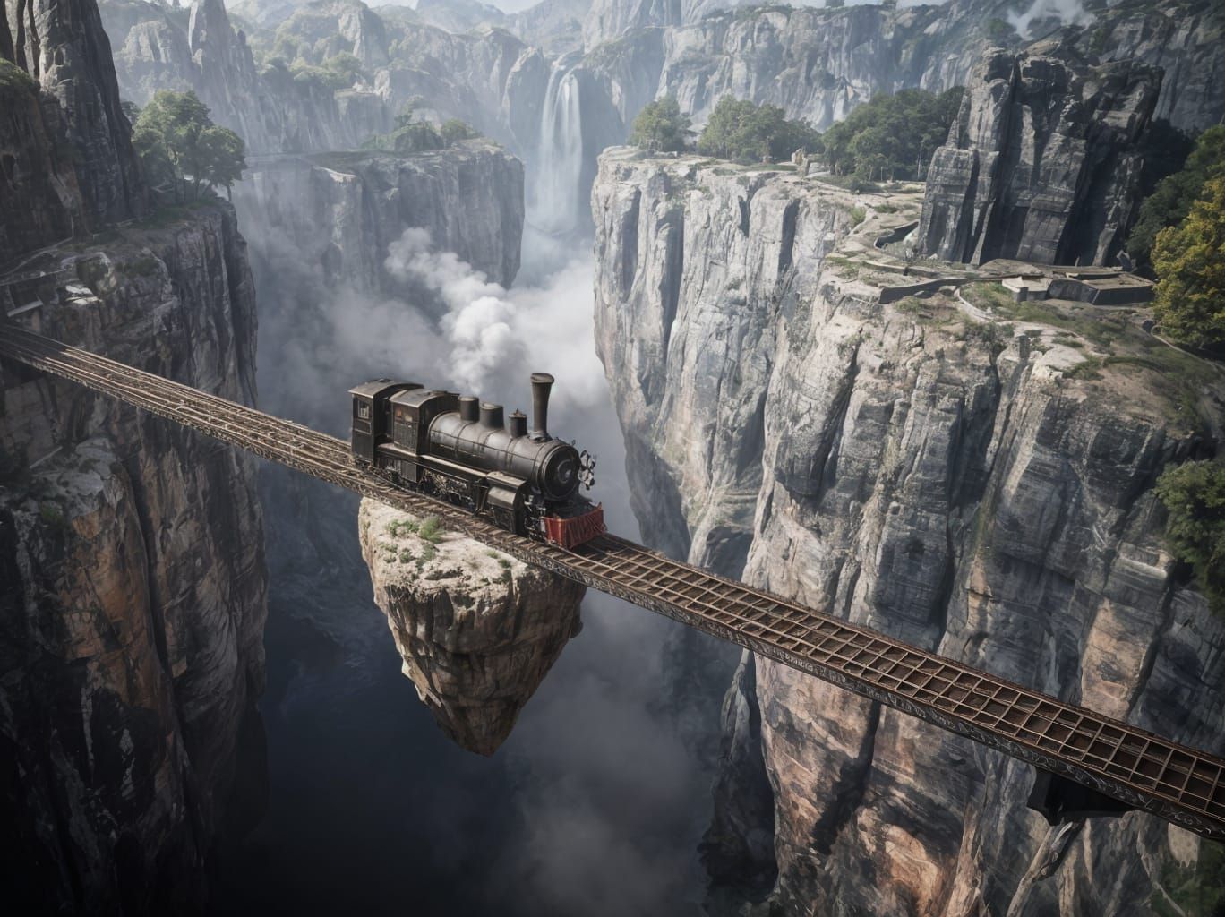 Surreal Gorge Crossing in Fantasy Digital Art