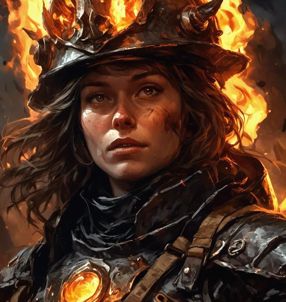 Female Firefighter Hero in Blazing Inferno
