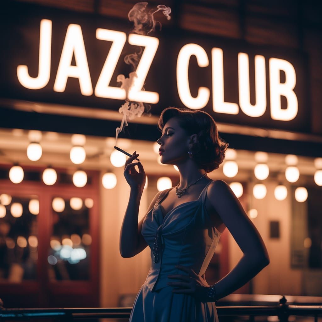 Vintage Jazz Club Silhouette at Night