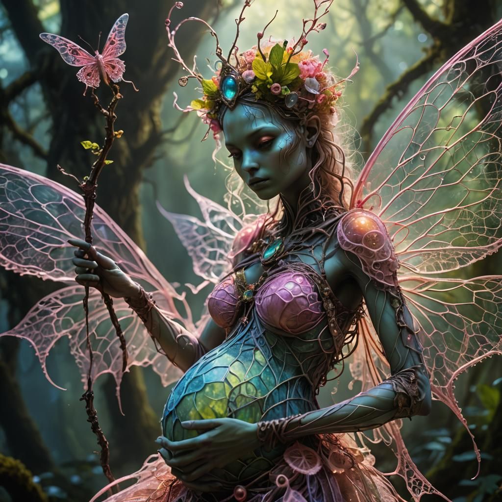 Pregnant Lacewing Nymph-Wizard Hybrid in Macro Detail