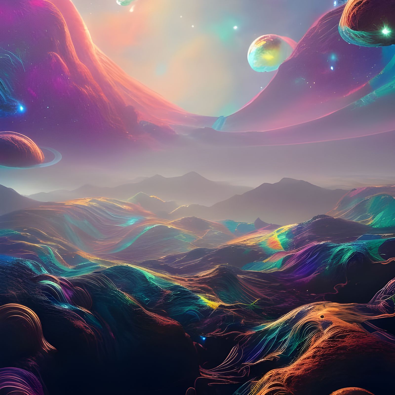 Iridescent Spacescape in Hyperrealistic Detail