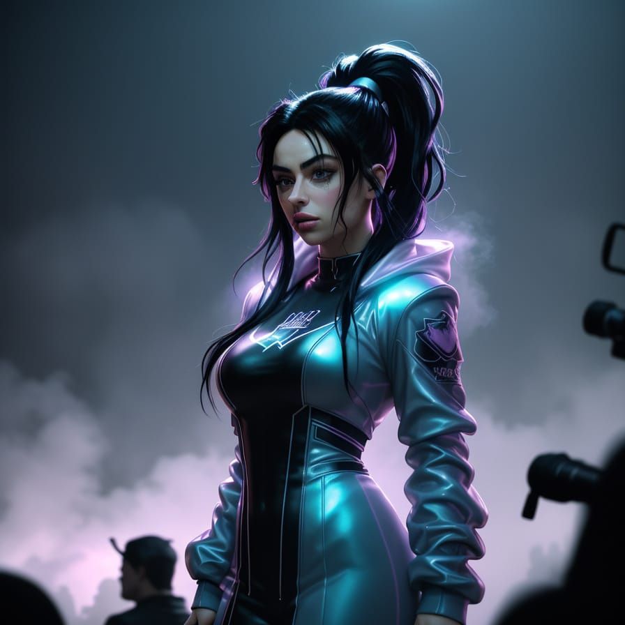 Charli XCX Party Scene in Hyper-Realistic Anime Style