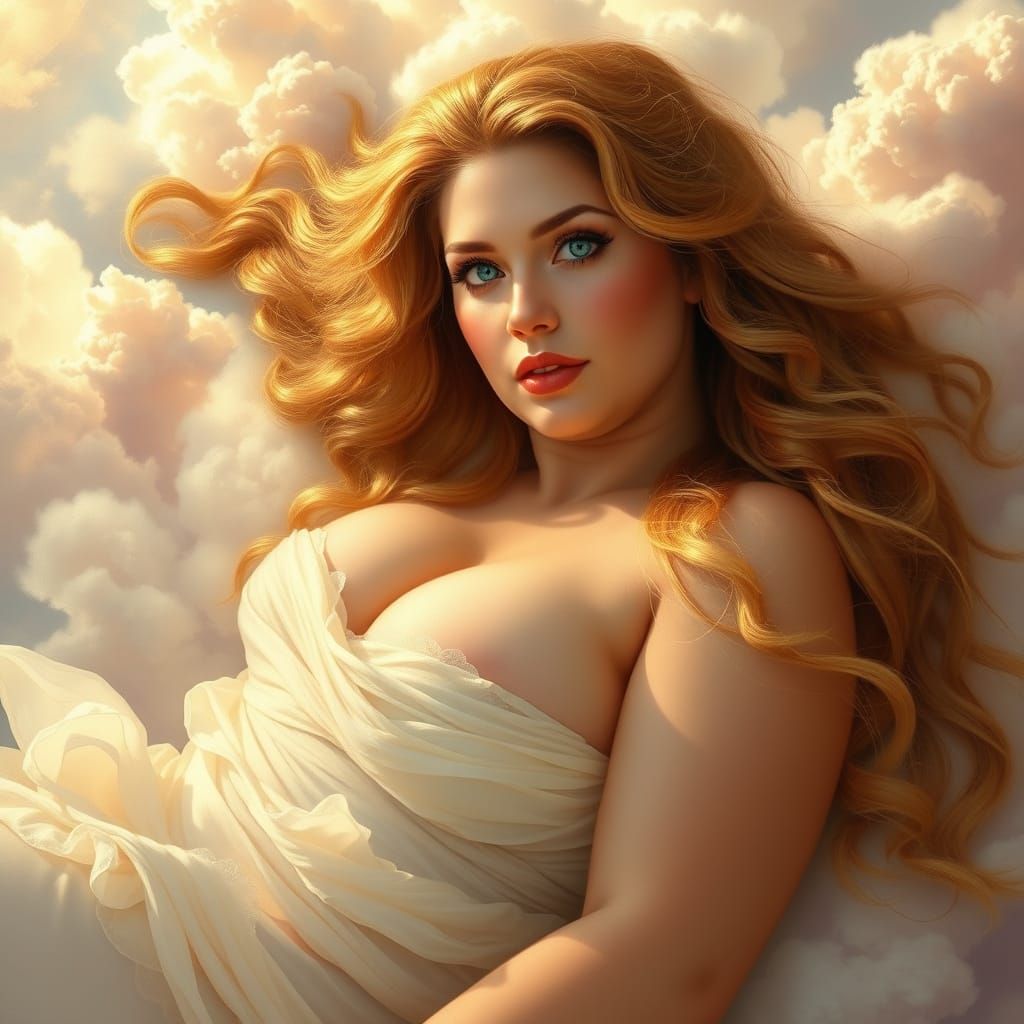 Goddess Reclining on Celestial Clouds in Renaissance Style