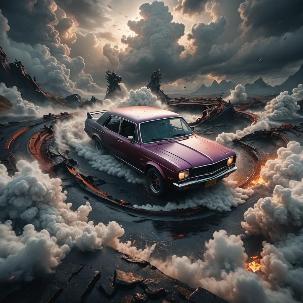 Fantastical Cloud Opening Above Car Hood