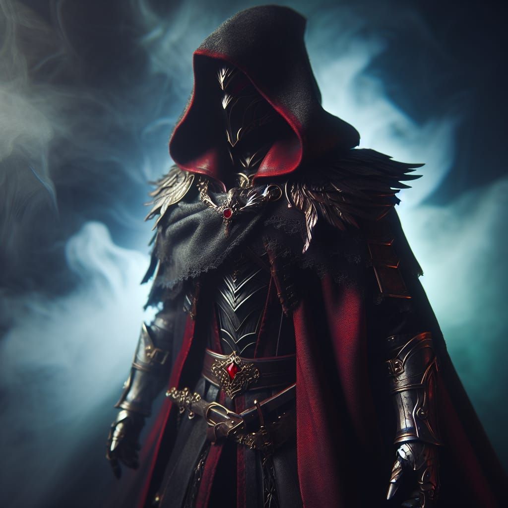 Vampire Assassin in Dark Red and Gold Armor