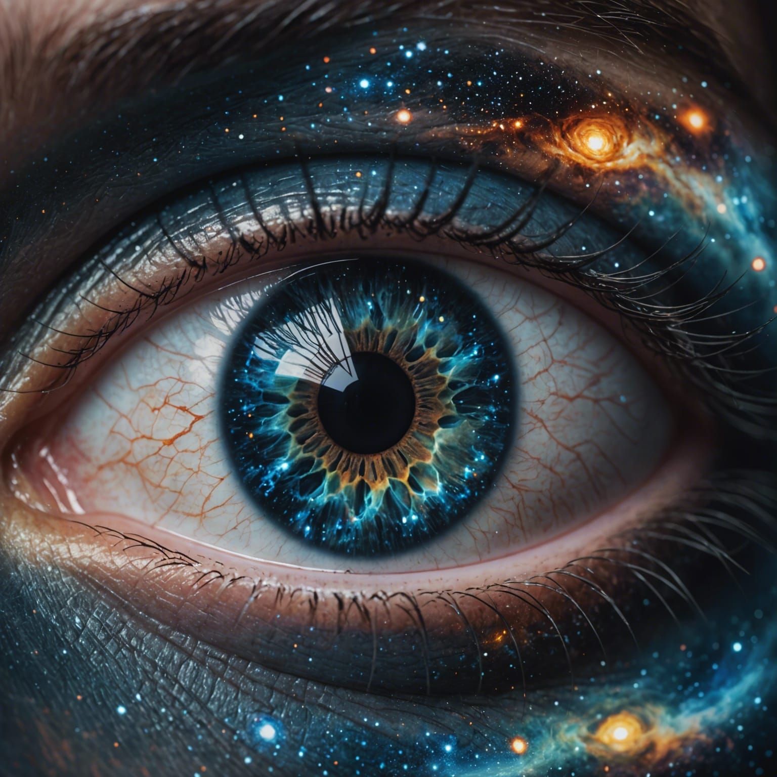 Galaxy Themed Make-Up With The Stars Reflecting In Her Eyes