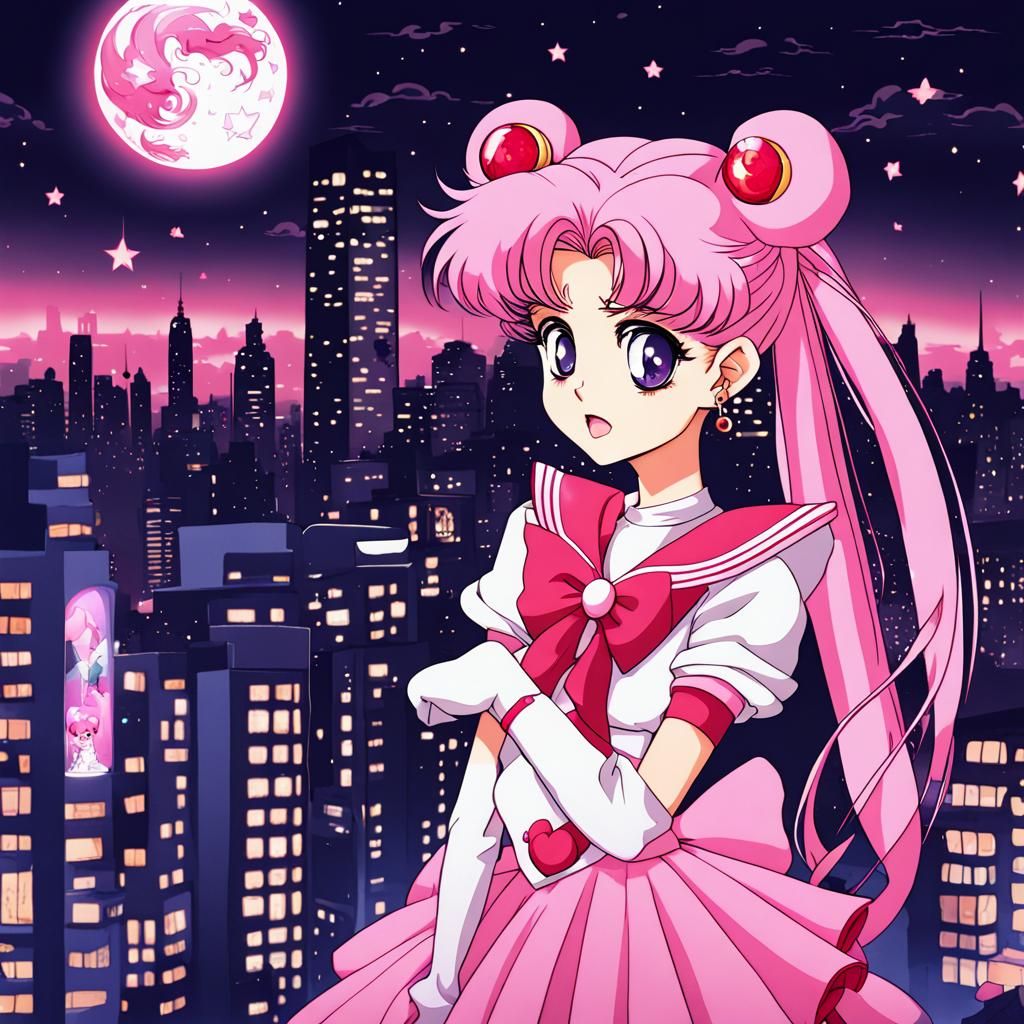Sailor Chibi Moon Over a Magical City