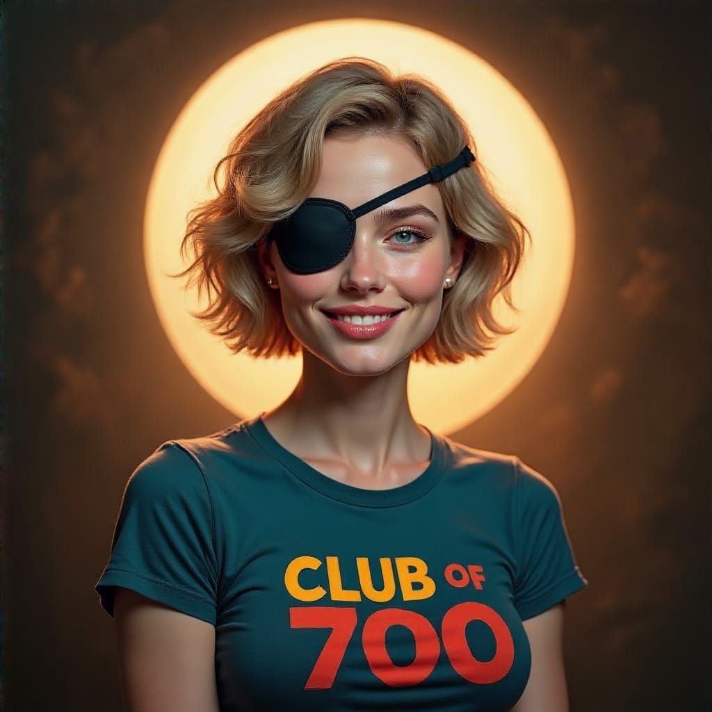 Glamorous Woman in Eyepatch, Club of 700 Tee, and Radiant Sm...