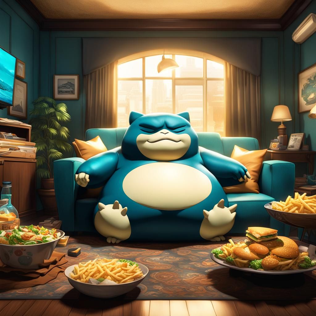 Snorlax Overeats in Hyperdetailed Digital Art