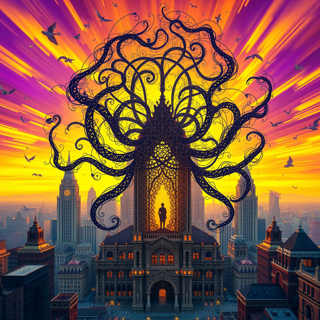 Dreamlike Art Nouveau Cityscape in Baroque-Rococo Style