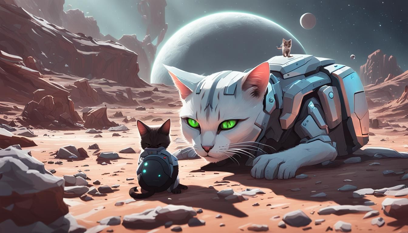 Cyborg Cat and Mouse Game on Alien Planet