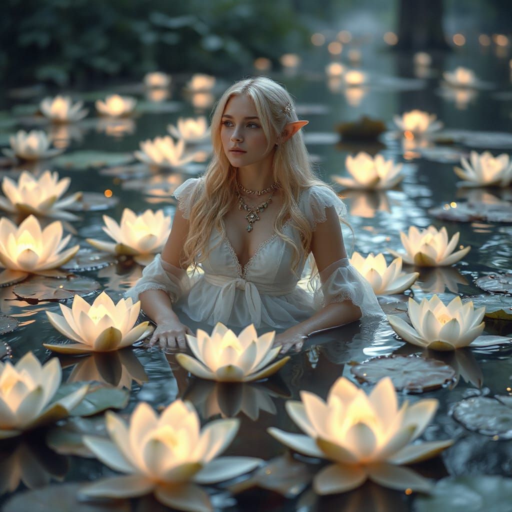 Elf in Lotus Lake Digital Matte Painting