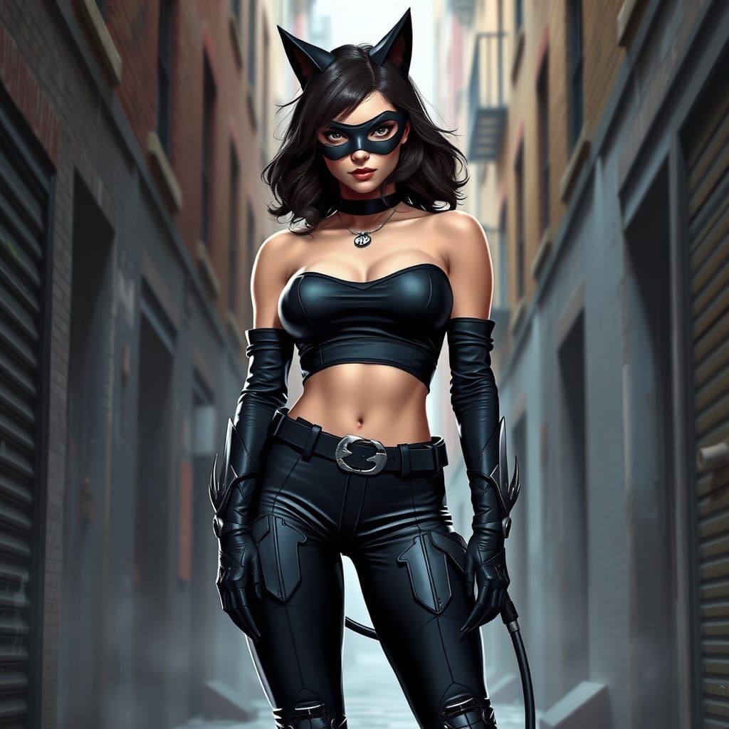 Catwoman: Gotham City Siren in Dark, Edgy Cyberpunk Style