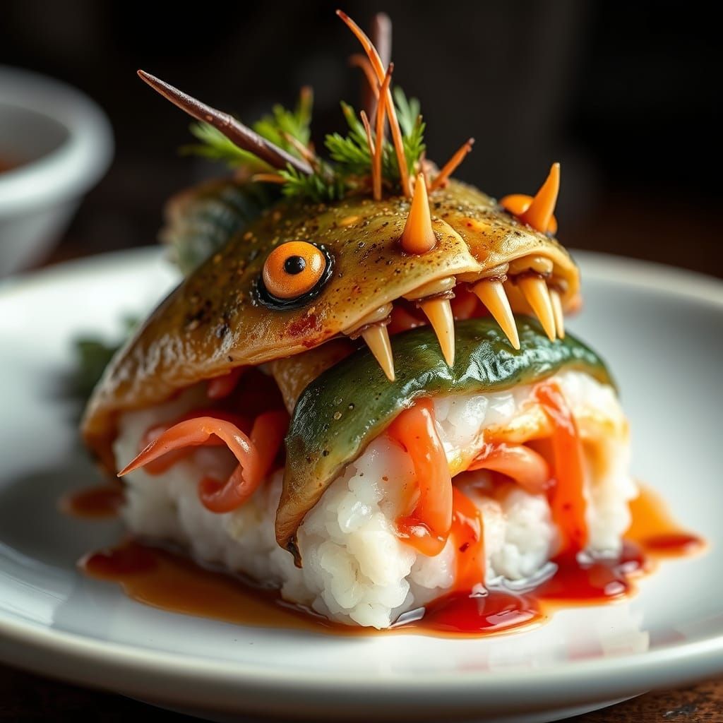 Surreal Food Photography of a Gross Aquatic Monster as Sushi