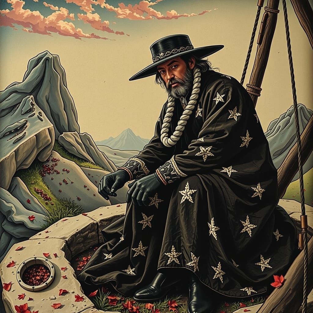 Colorful Landscape with Pink-Skinned Figure