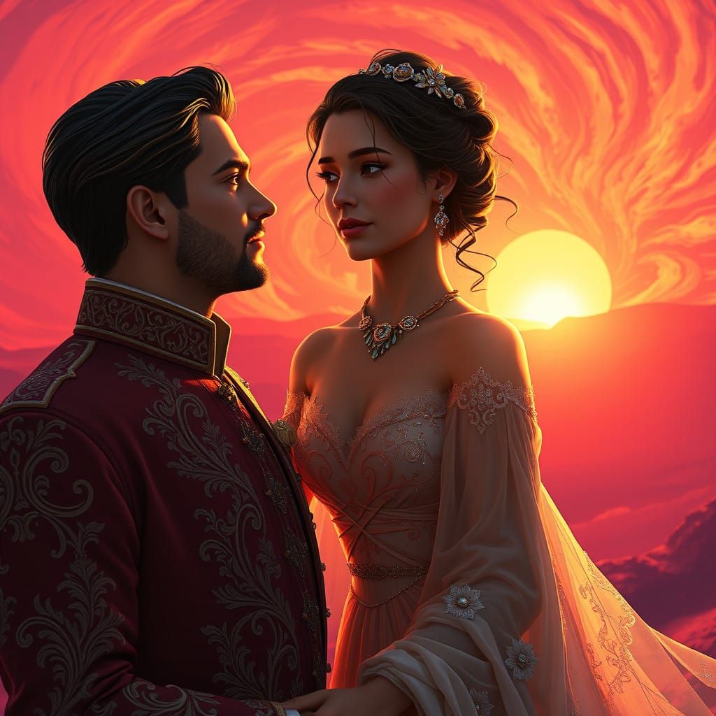 Regal Couple Basks in Vibrant Sunset Harmony