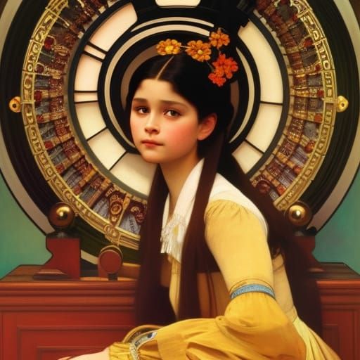 Wednesday Addams as Art Nouveau Portrait