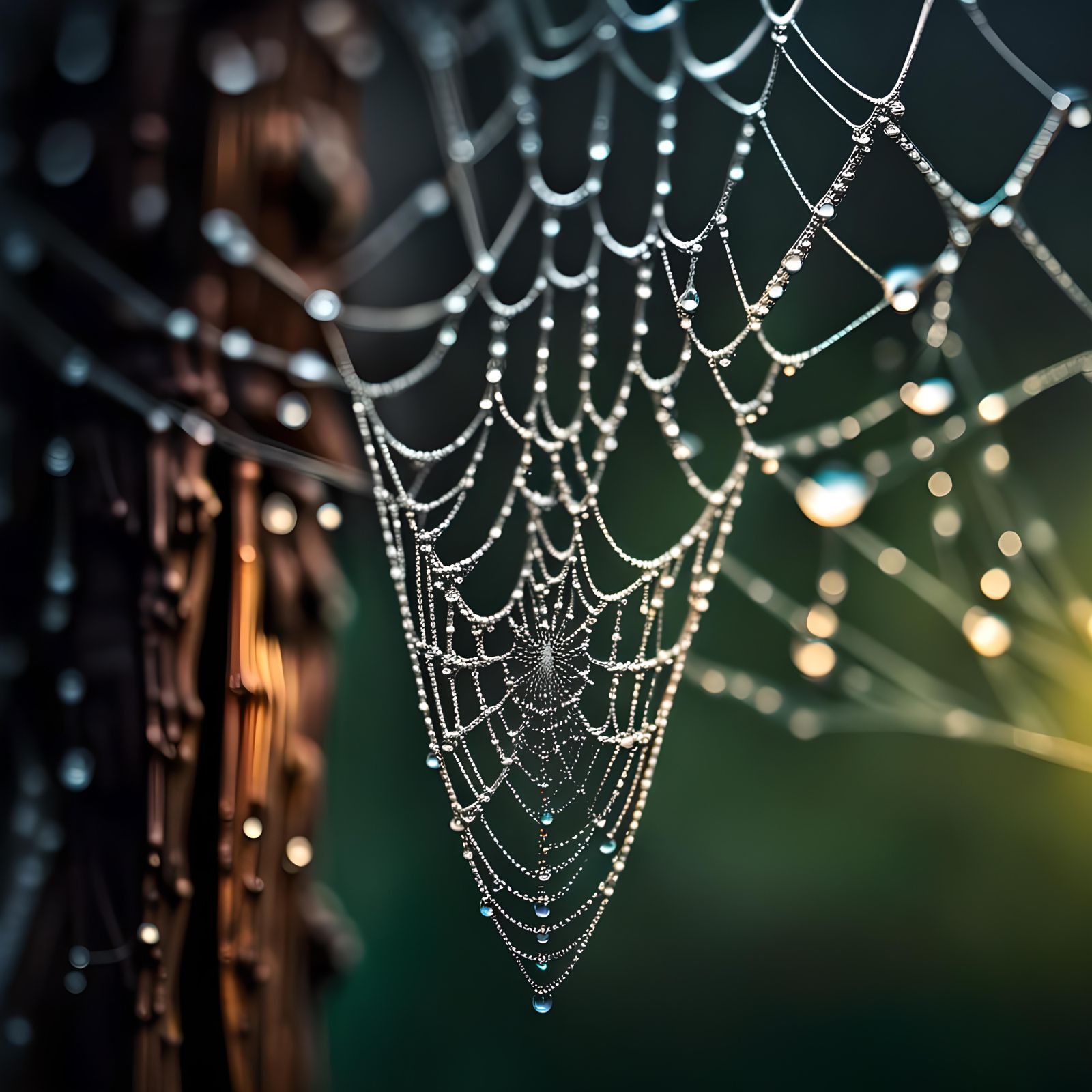 Dewdrops on Spiderweb: Hyperrealistic 64 Megapixel Image