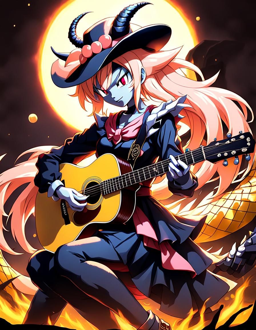 Anime Shadow Queen Peach Cowgirl Plays Guitar