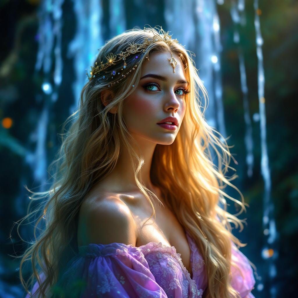 By the cascading waterfall