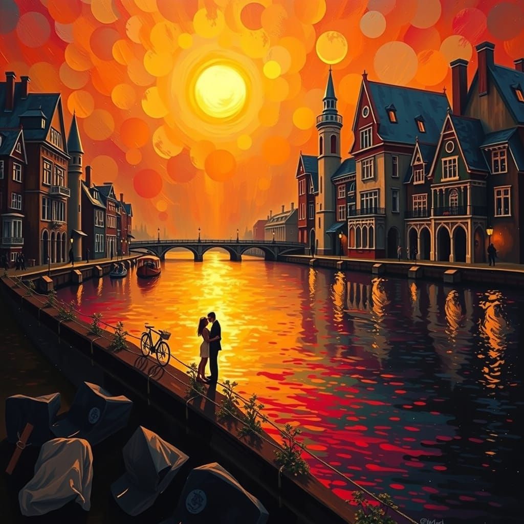 Man and woman holding hands and kissing next to the river