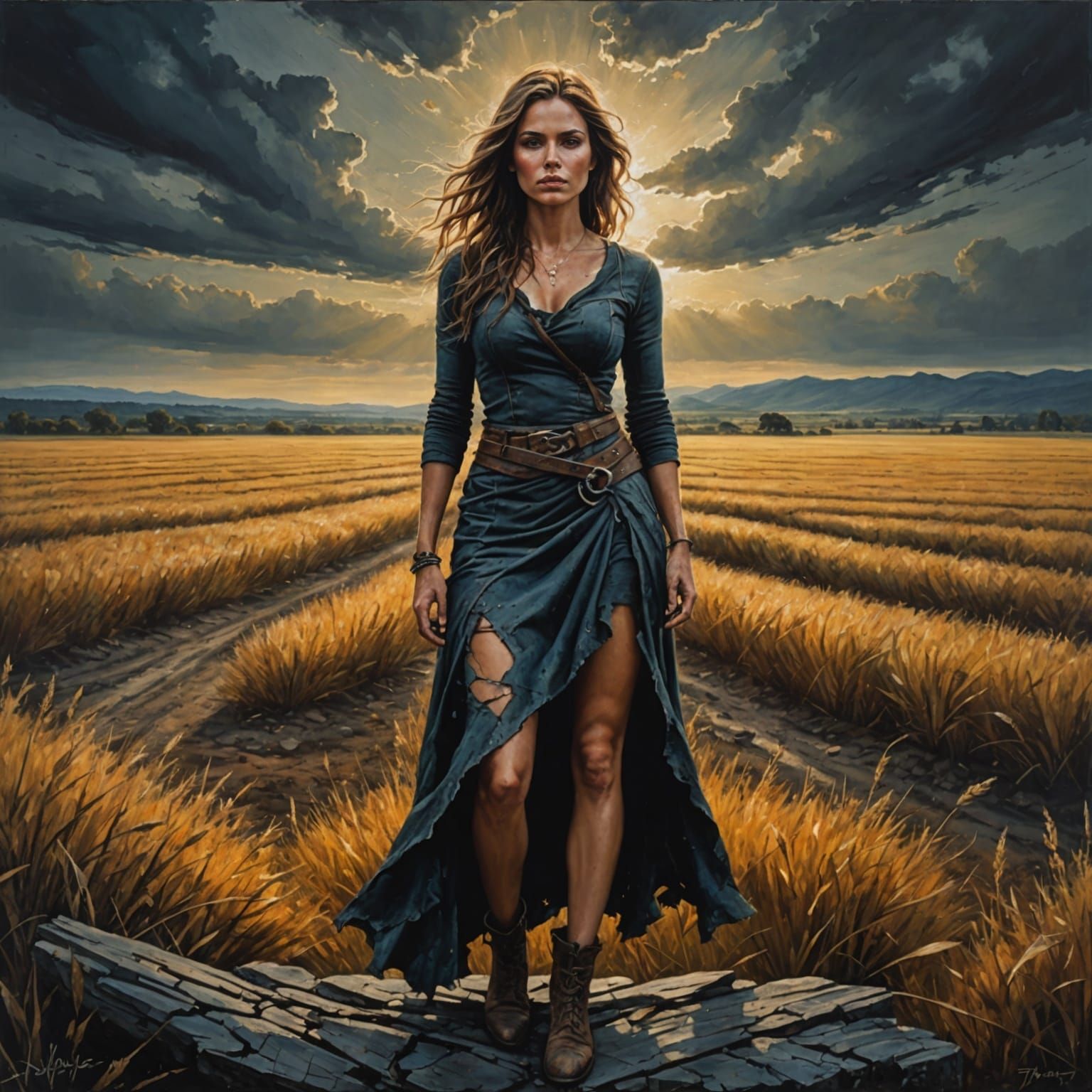Gorgeous Woman in Dark Fantasy Acrylic Painting