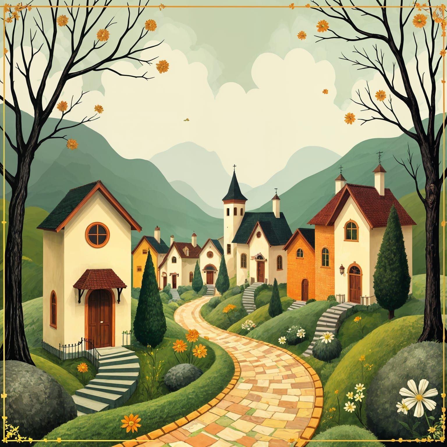 <lora:Bordered Landscape:1.0> sharp clarity; landscape (The border is centered. There is green space around the border.:...