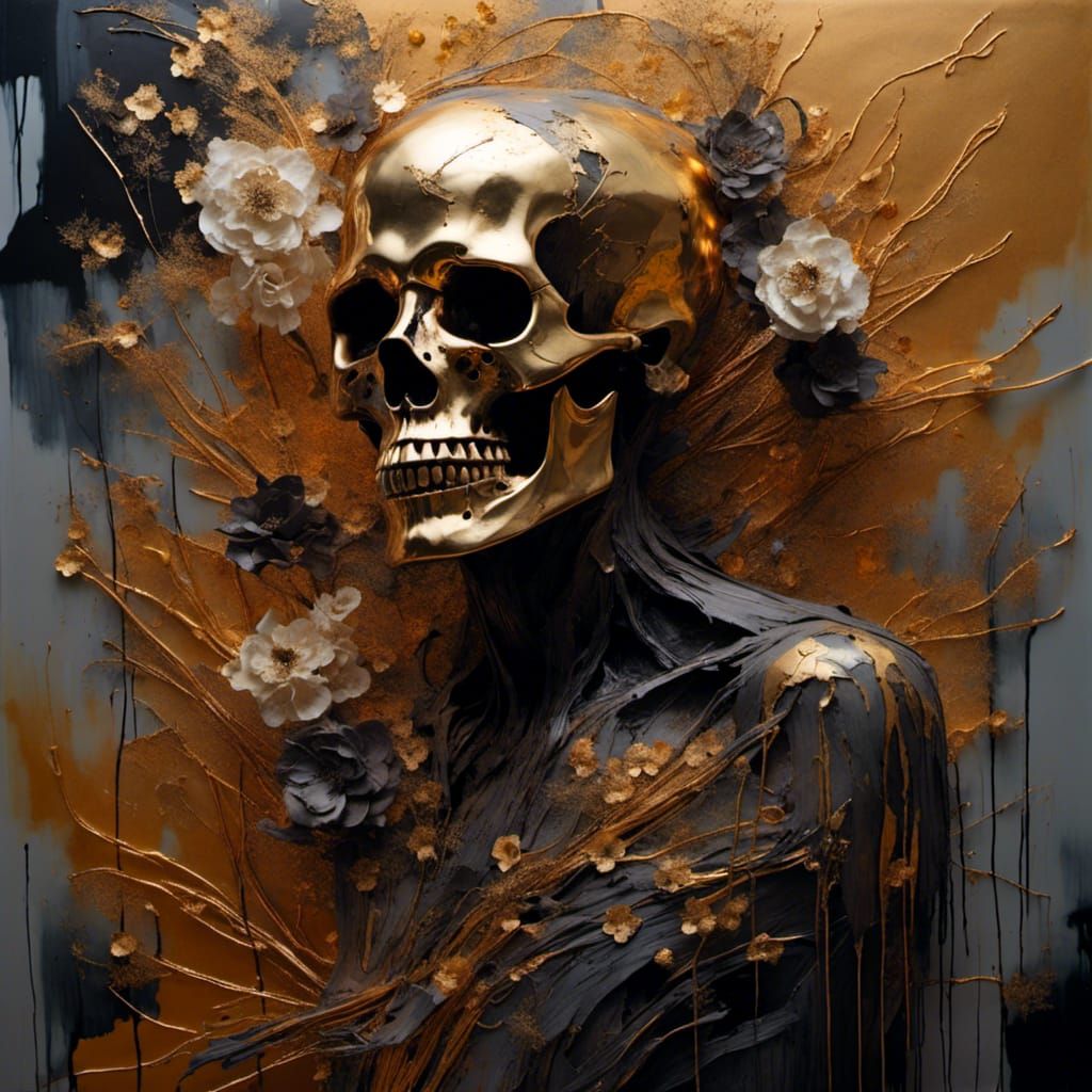 Surreal Skull Figure in Vibrant Oil Painting