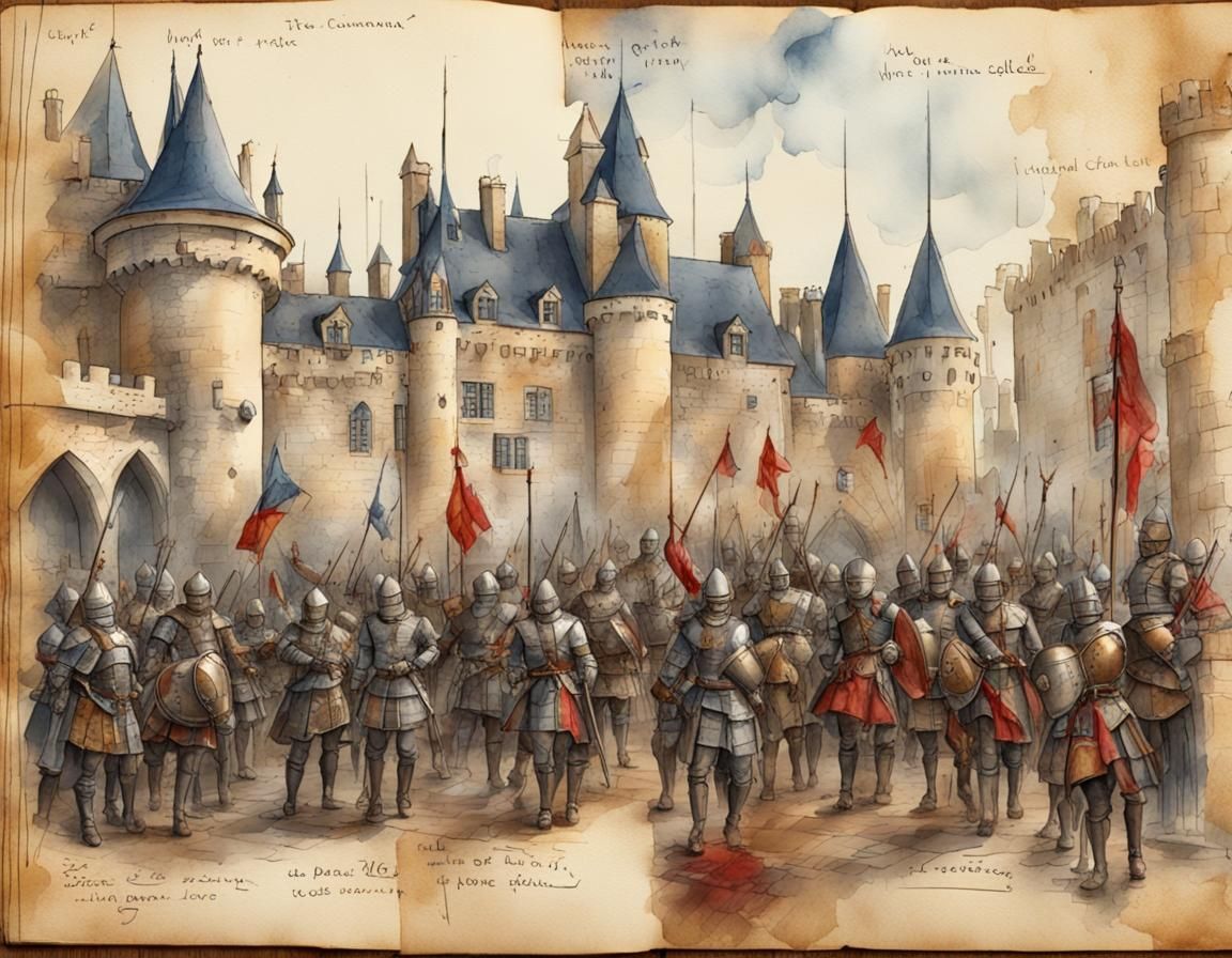 Medieval Castle Market in Watercolor Style