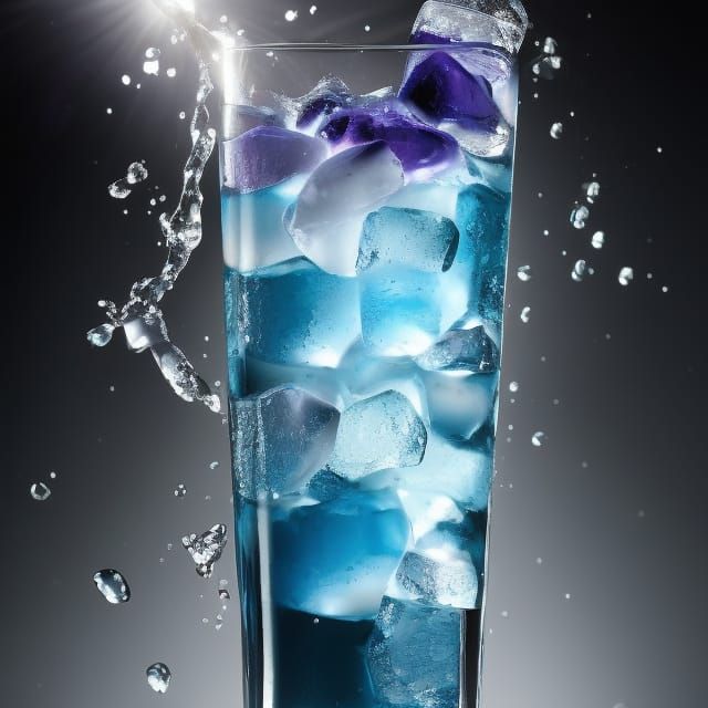 Glowing Blueberry Ice Drink in Glass Horn: 3D Digital Art