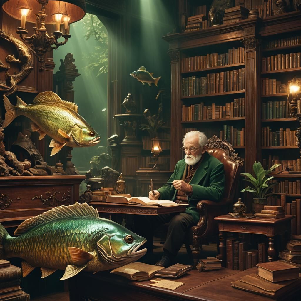 Old Man and Oskar in Mahogany Study