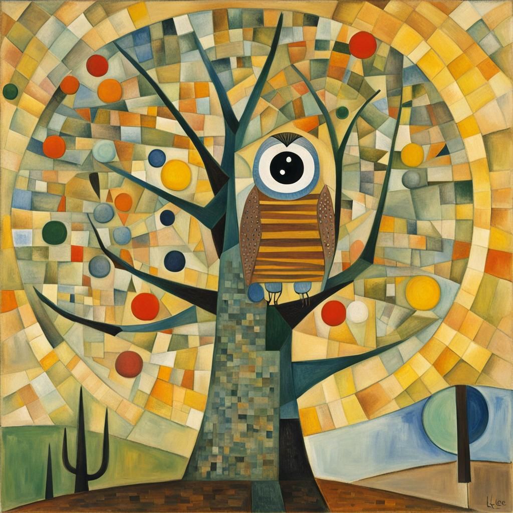 Surreal Googly-Eyed Tree Observes Owl, Picasso and Klee Styl...