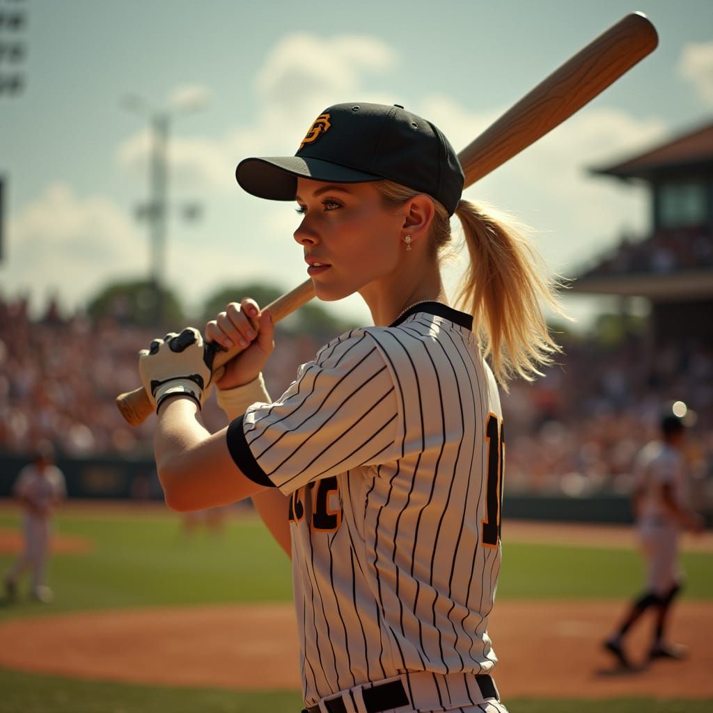 Hyperrealistic Baseball Action Photo in Stadium Sunlight
