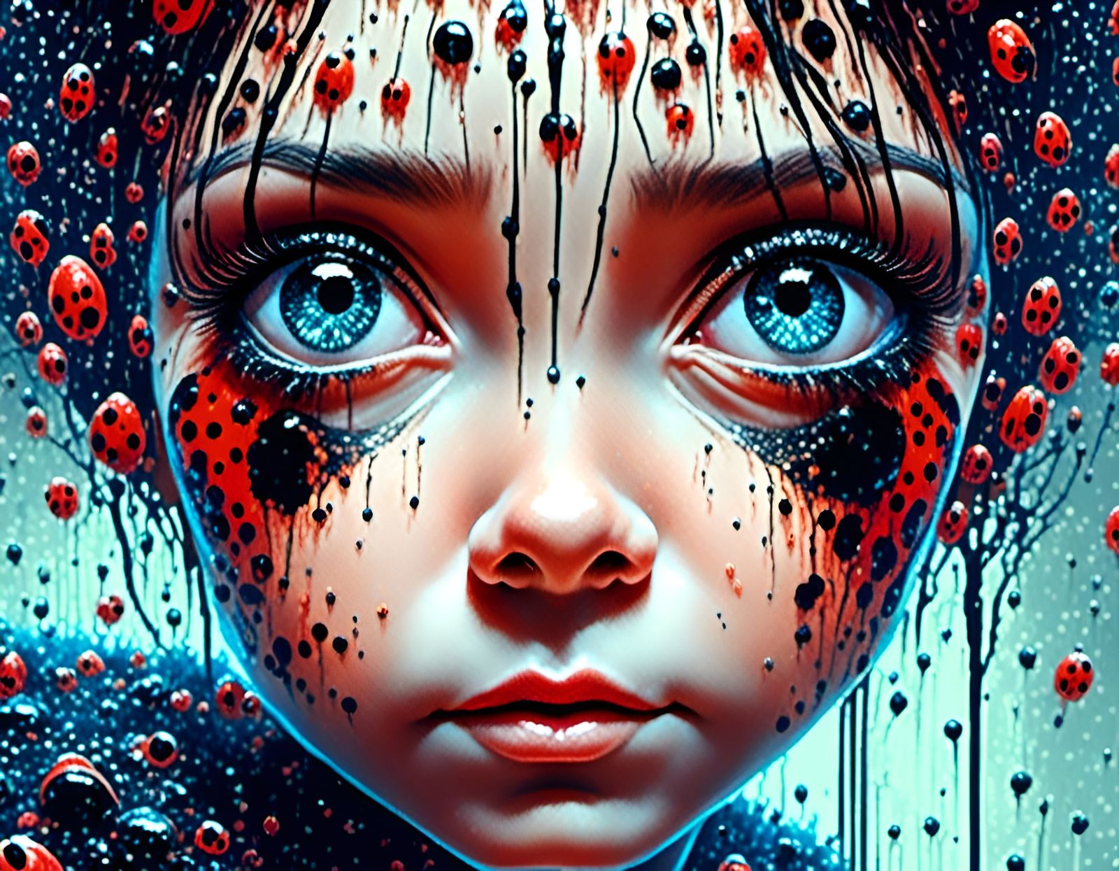 Ladybug with Iridescent Stars in a Hyperdetailed Painting