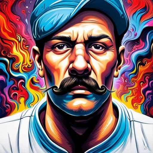 Moustached Man in Graffiti Splash Art