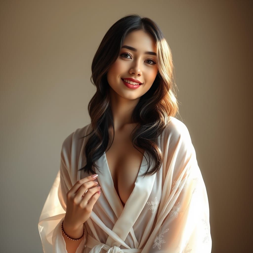 Elegant Woman in Sheer Robes: Romantic Photorealism