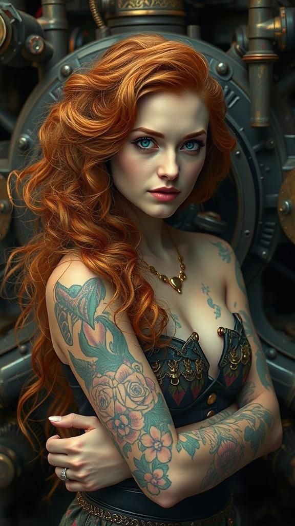 Steampunk Woman with Sci-Fi Tattoos