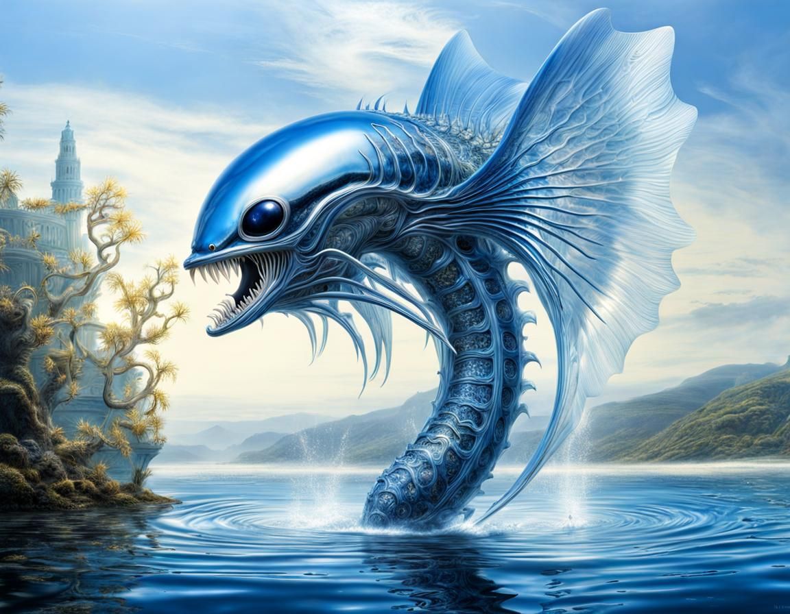 Transparent Water Creature in Giger-esque Style