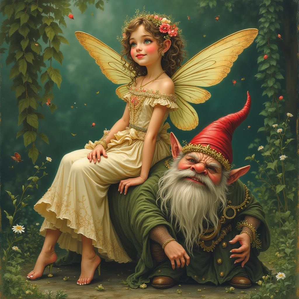 Fairy and Gnome in Qajar Art Style