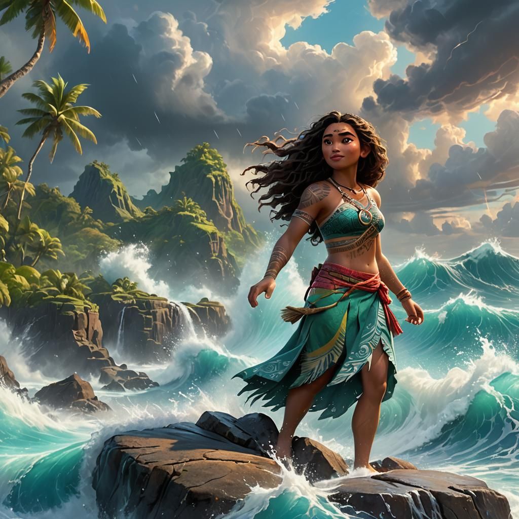 Moana Concept Art: Heroic Stance on Stormy Sea