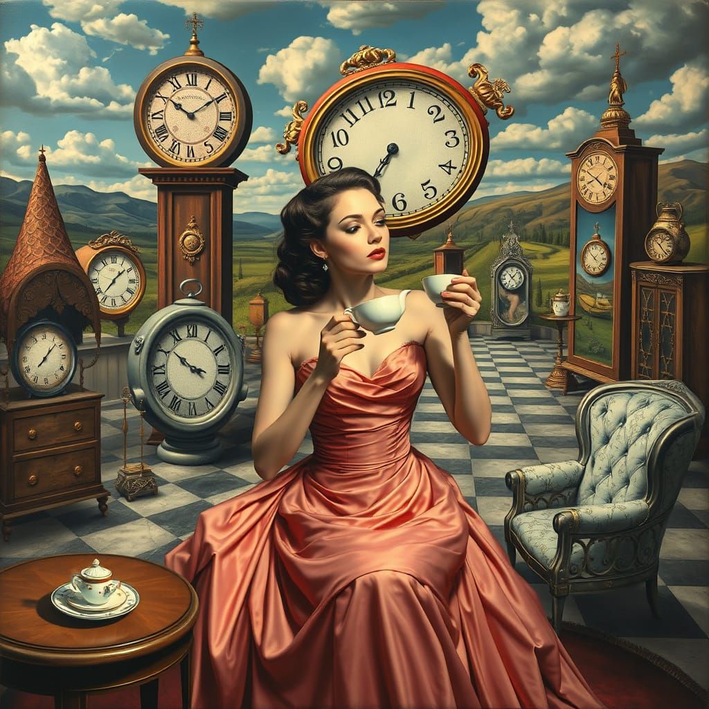 Surreal Tea Party in a Dali-esque Dreamscape