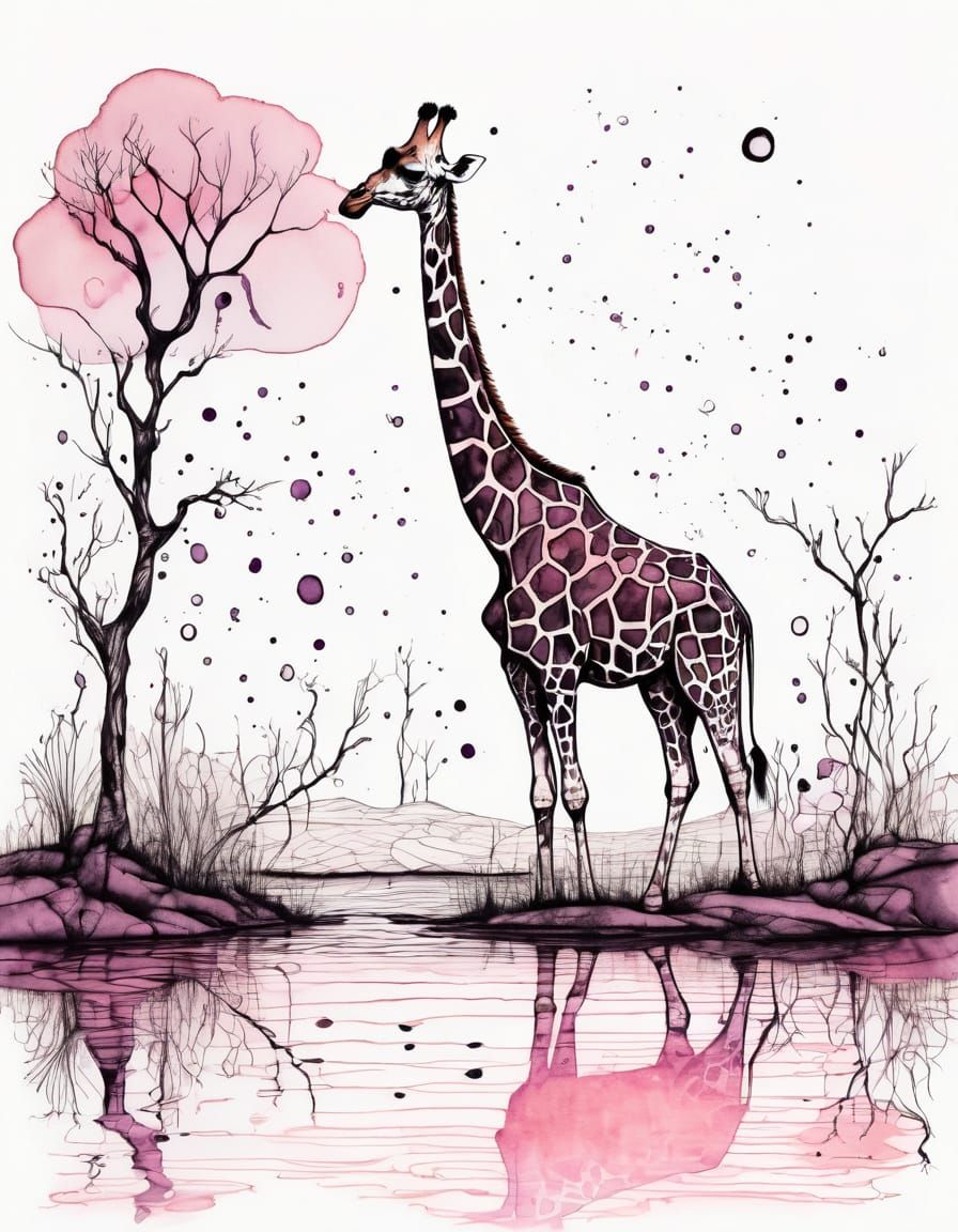 Whimsical Wild Giraffe in a Deserted Pond Scene